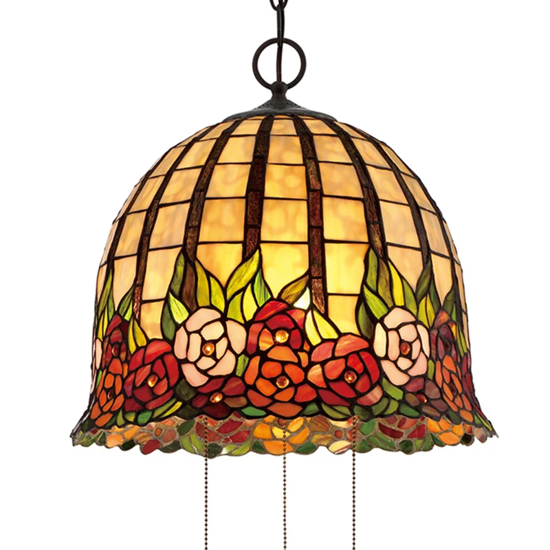 B-Ware Pendelleuchte Hängelampe Quoizel Tiffany Glas Rosecliffe bunt bronze Metall Glas