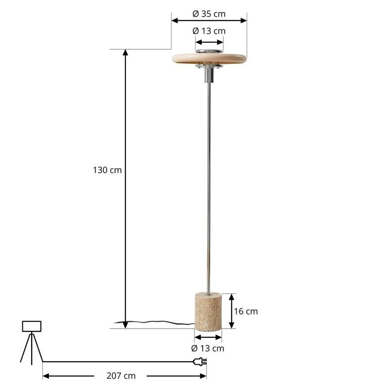 B-Ware Lindby Stehleuchte Branford LED Lampe Retro beige Metall Travertin 130cm