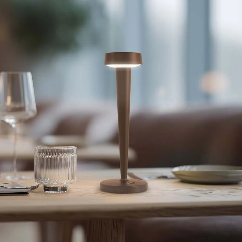 B-Ware Kerzenständer Leuchte Vase Lucande Akku LED Lea Dunkelbraun 28 cm