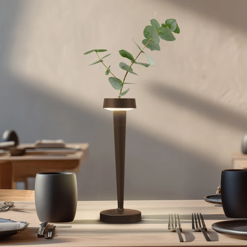 B-Ware Kerzenständer Leuchte Vase Lucande Akku LED Lea Dunkelbraun 28 cm