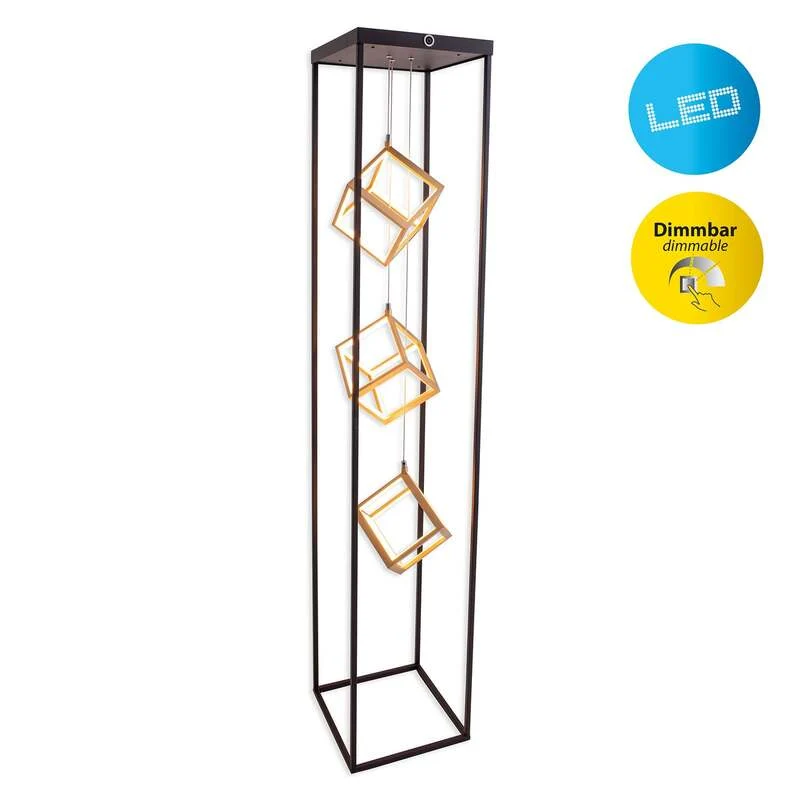 B-Ware Näve Stehleuchte Tripolis LED dimmbar 3-flg schwarz-gold 140cm Leuchte Lampe