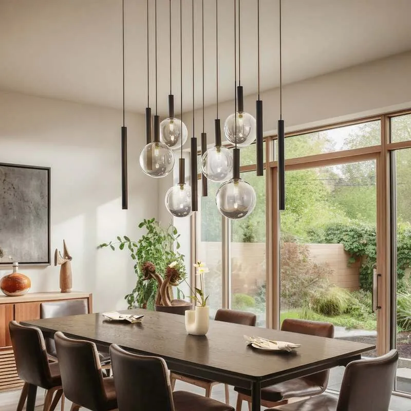 B-Ware Lucande Hängeleuchte Lumavia 12-flg LED Pendelleuchte dimmbar schwarz klar