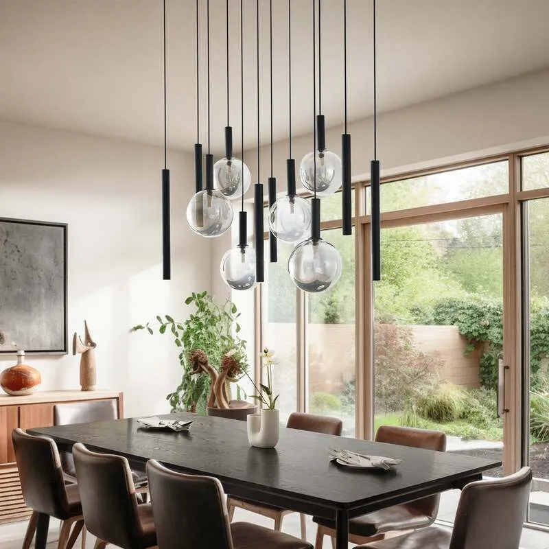 B-Ware Lucande Hängeleuchte Lumavia 12-flg LED Pendelleuchte dimmbar schwarz klar