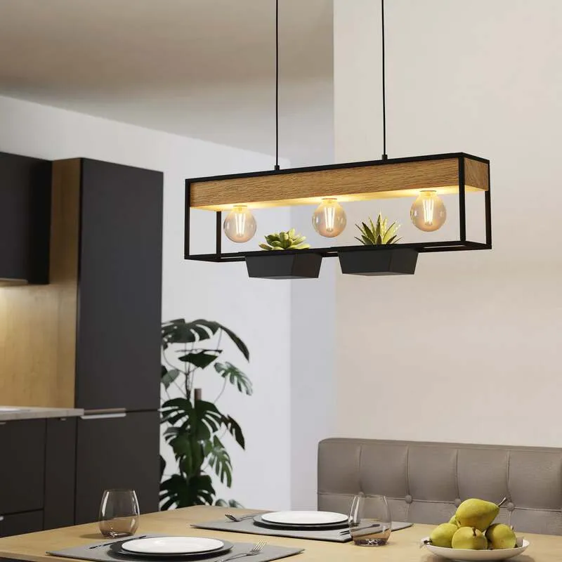 B-Ware Eglo Hängelampe Hängeleuchte Libertad 1 LED Pendelleuchte dimmbar schwarz/holz