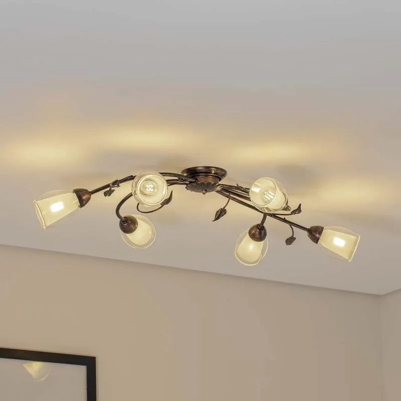 B-Ware Deckenleuchte Lampe Liliana Metall Schwarz Gold Glas Deckenlampe Leuchte LED