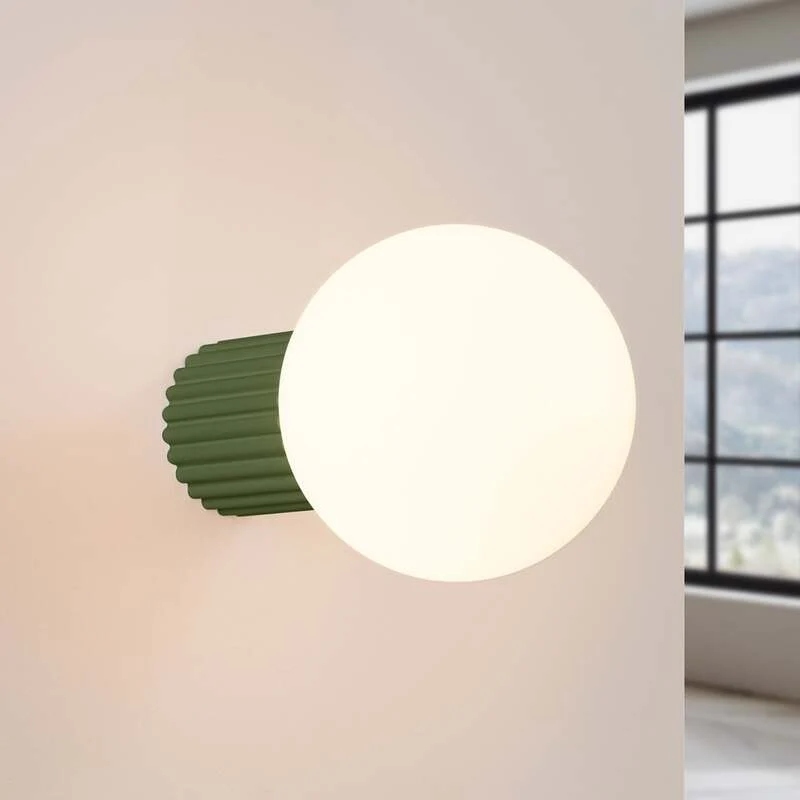 B-Ware Wandleuchte Wandlampe ORBI Olivgrün Glas Aluminium Badezimmer Leuchte IP44