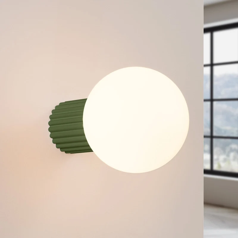 B-Ware Wandleuchte Wandlampe ORBI Olivgrün Glas Aluminium Badezimmer Leuchte IP44
