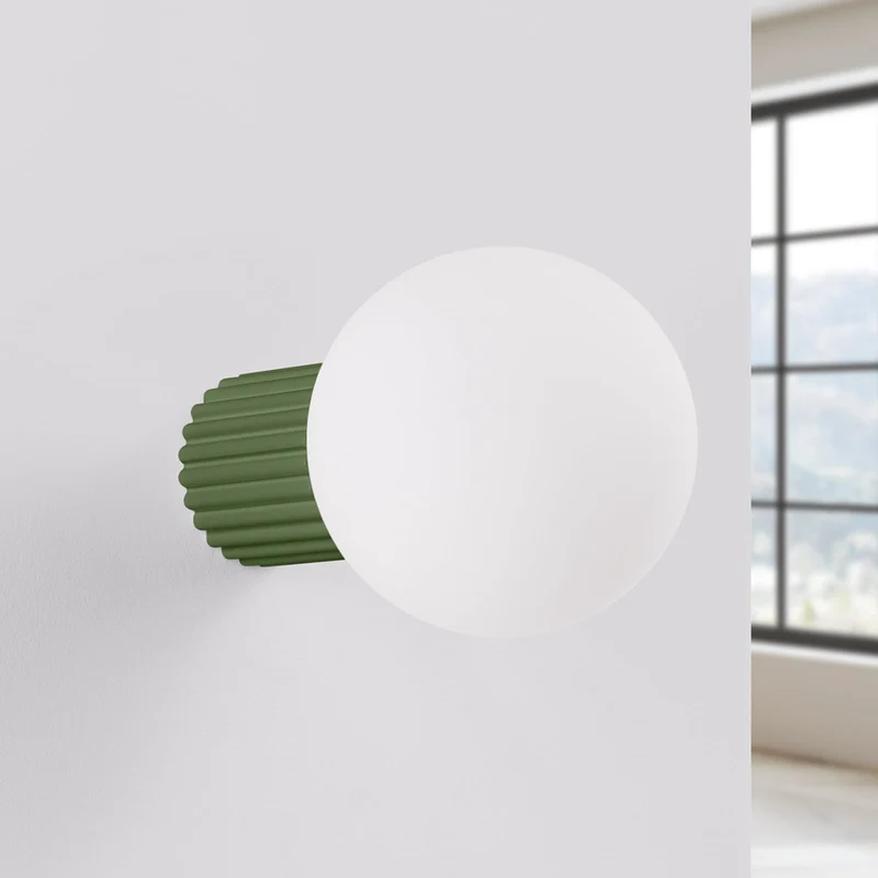 B-Ware Wandleuchte Wandlampe ORBI Olivgrün Glas Aluminium Badezimmer Leuchte IP44