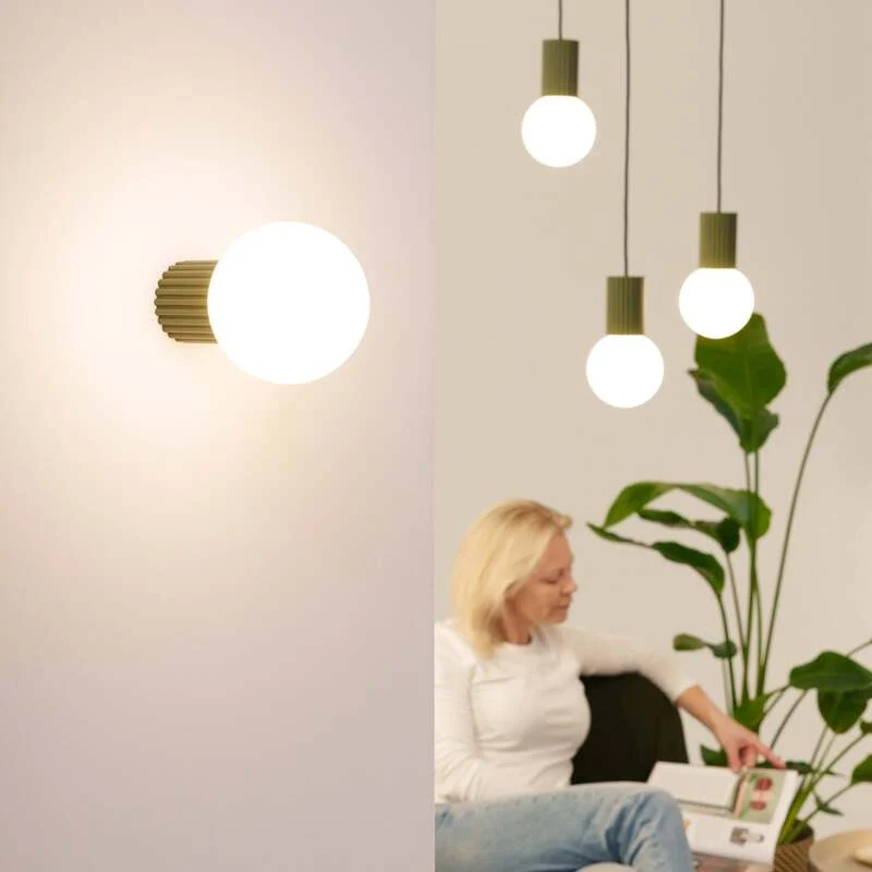 B-Ware Wandleuchte Wandlampe ORBI Olivgrün Glas Aluminium Badezimmer Leuchte IP44