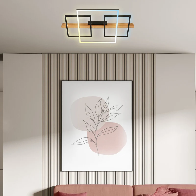B-Ware briloner Deckenleuchte Lampe LED Cadre Holz Schwarz Memoryfunktion Nachtlicht