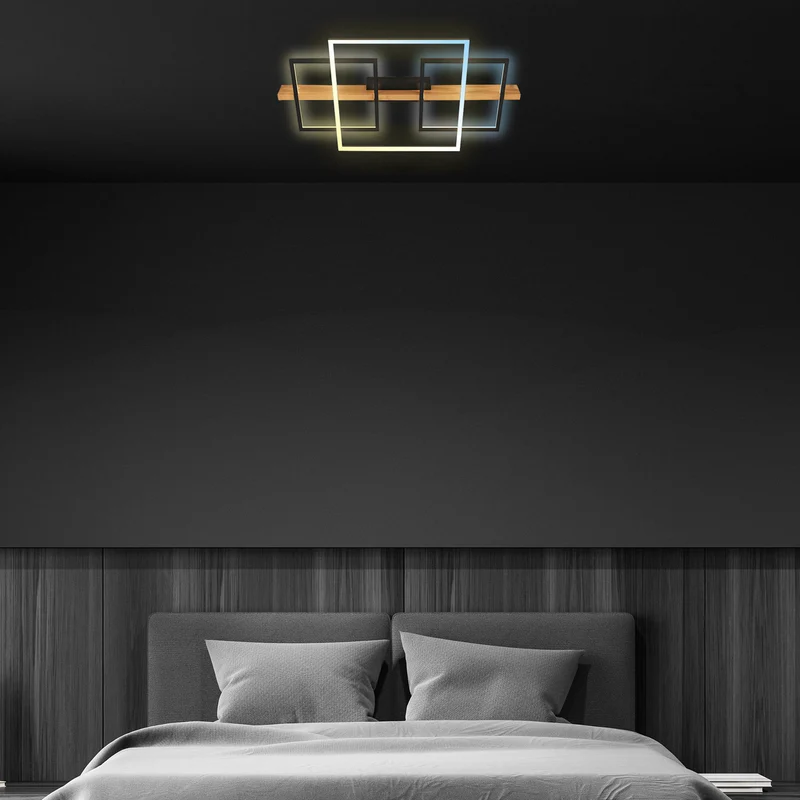 B-Ware briloner Deckenleuchte Lampe LED Cadre Holz Schwarz Memoryfunktion Nachtlicht