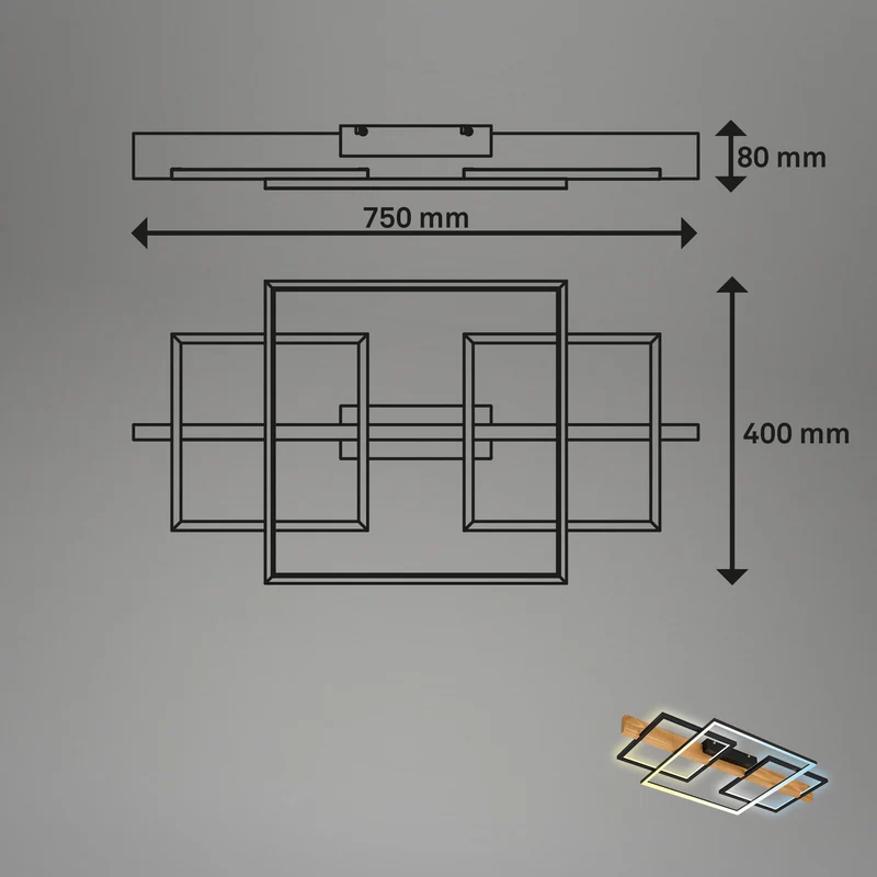 B-Ware briloner Deckenleuchte Lampe LED Cadre Holz Schwarz Memoryfunktion Nachtlicht