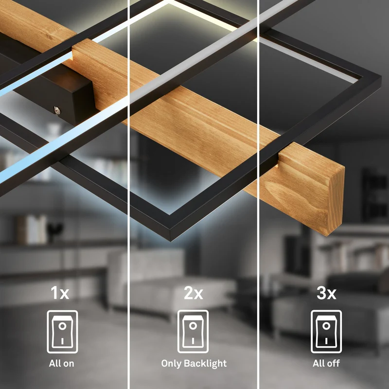 B-Ware briloner Deckenleuchte Lampe LED Cadre Holz Schwarz Memoryfunktion Nachtlicht