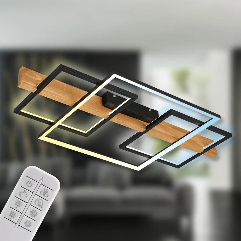 B-Ware briloner Deckenleuchte Lampe LED Cadre Holz Schwarz Memoryfunktion Nachtlicht