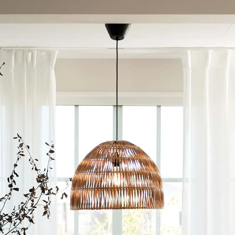 B-Ware PR Home Hängeleuchte Pendelleuchte Rattan Lace Holz Schwarz Schirm Innenbereich