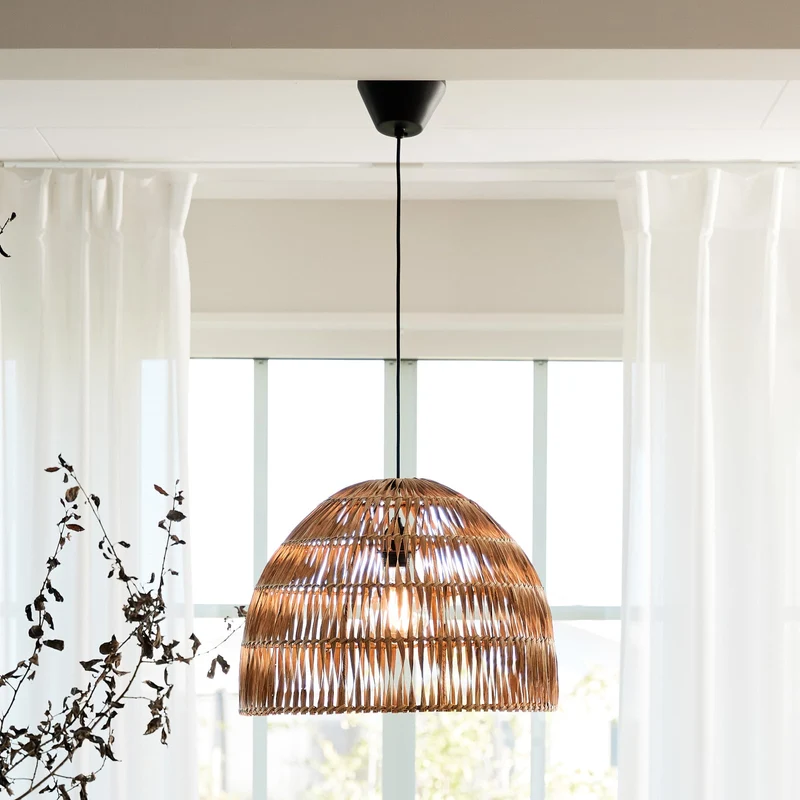 B-Ware PR Home Hängeleuchte Pendelleuchte Rattan Lace Holz Schwarz Schirm Innenbereich