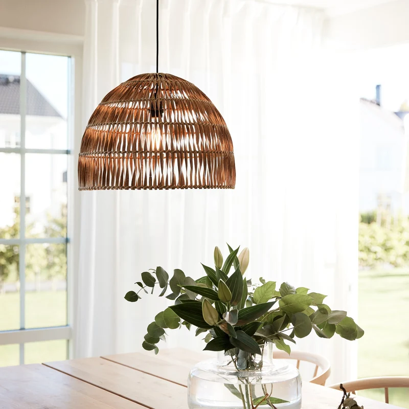 B-Ware PR Home Hängeleuchte Pendelleuchte Rattan Lace Holz Schwarz Schirm Innenbereich