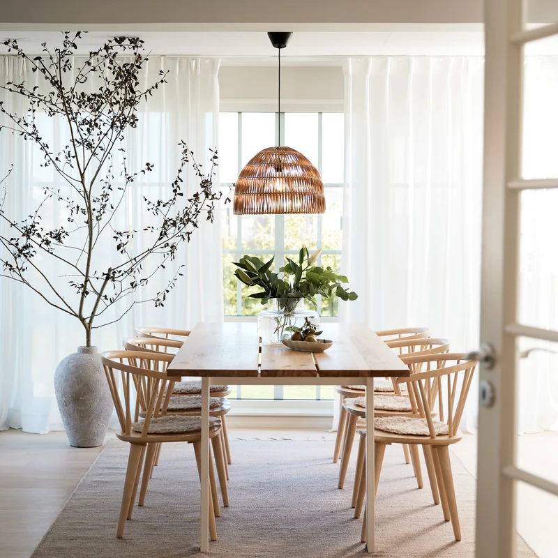B-Ware PR Home Hängeleuchte Pendelleuchte Rattan Lace Holz Schwarz Schirm Innenbereich