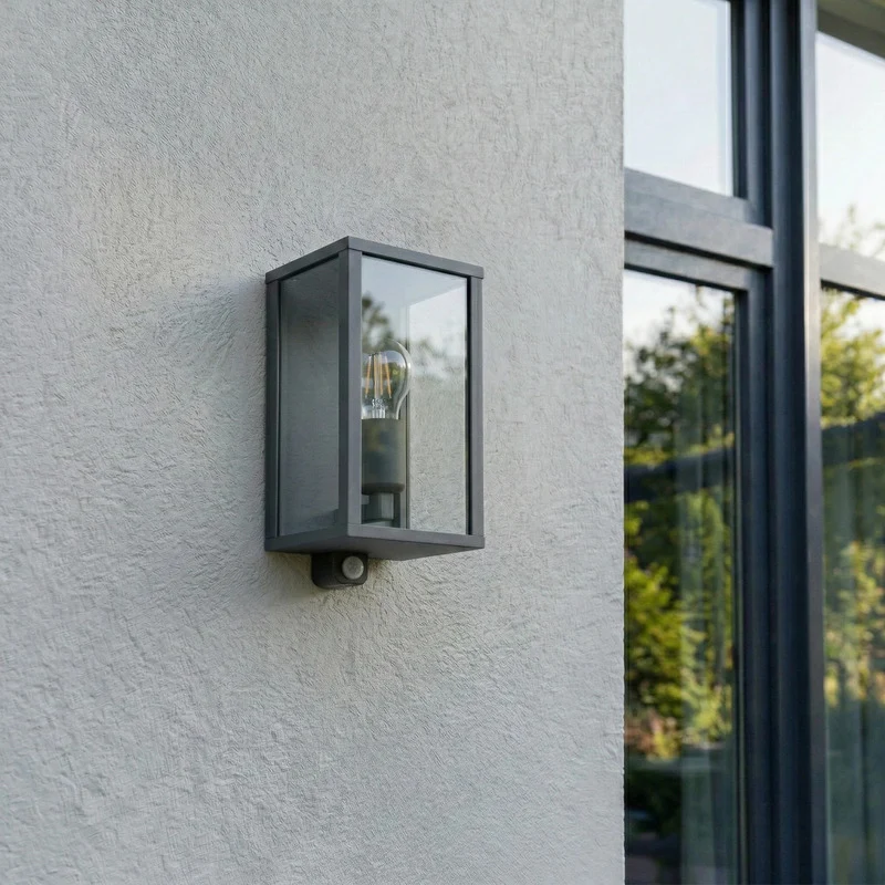 B-Ware Peldar Außenwandlampe Gartenlampe anthrazit klar Sensor IP44 26cm Wandleuchte