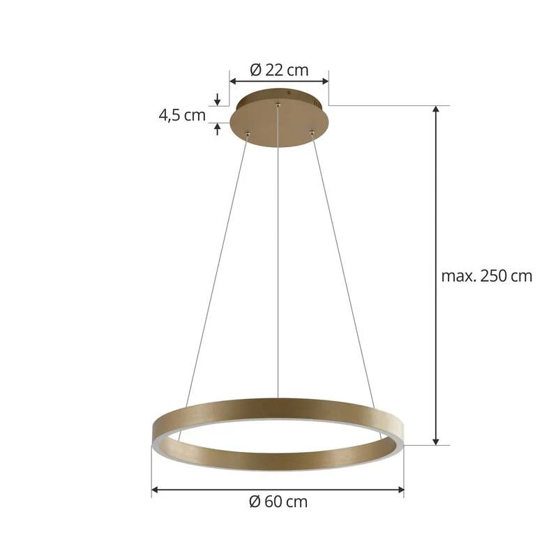 B-Ware Lucande Hängeleuchte Yonam LED Pendelleuchte dimmbar gold 1-flammig Tuya 250cm