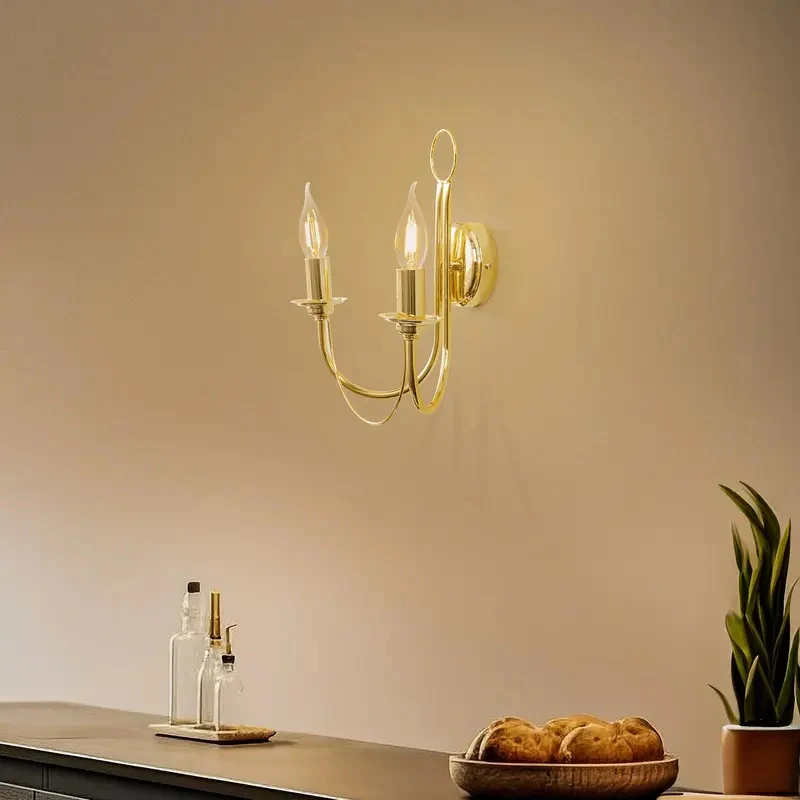 B-Ware Euluna Wandleuchte Wandlampe Retro Gold Stahl Schalter Beleuchtung 2-flg