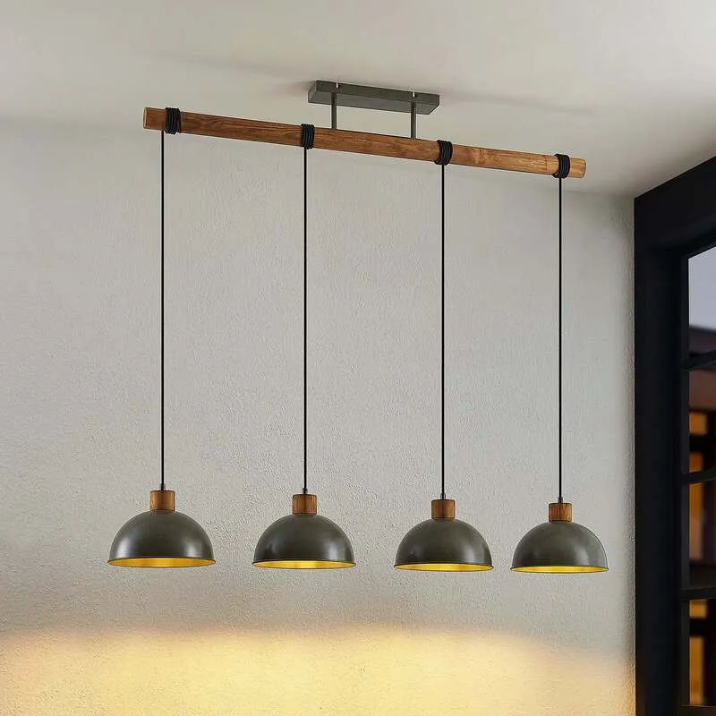 B-Ware Lindby Hängelampe Hängeleuchte Durbis LED Pendelleuchte dimmbar grau Holz 116cm