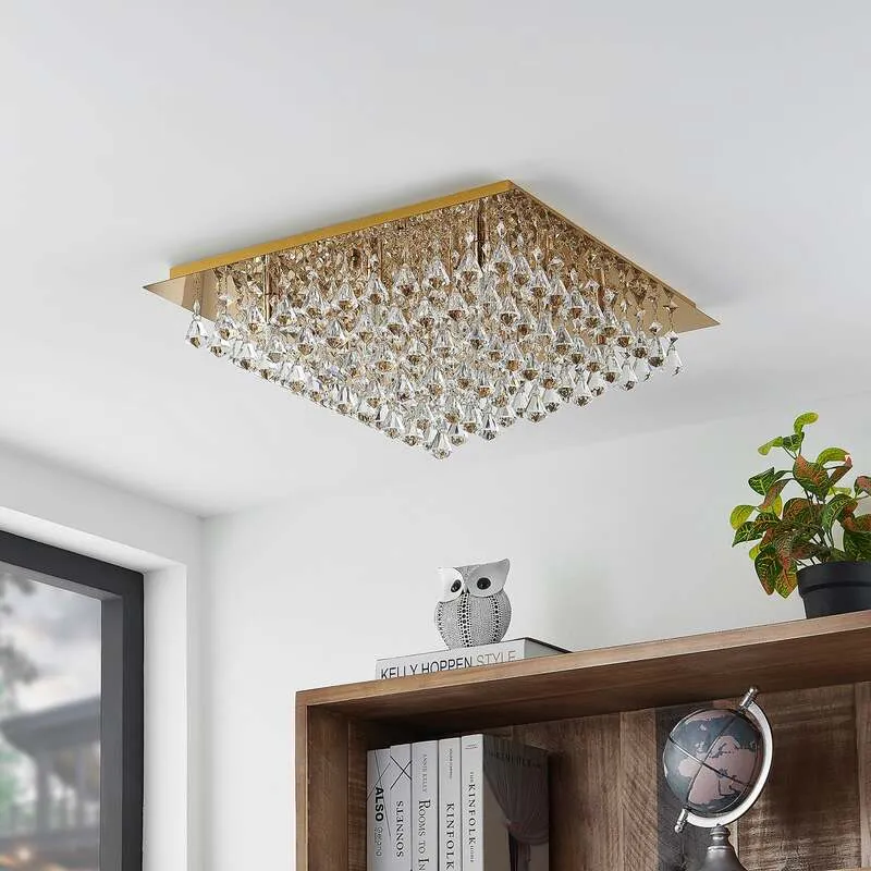 B-Ware Lindby Deckenleuchte Kristallleuchte Rimedia LED Lampe dimmbar gold Ø55cm