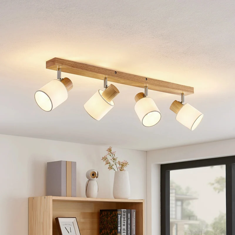 B-Ware Lindby Deckenstrahler Wanessa 67cm 4-flg Holz weiß E14 dimmbar IP20