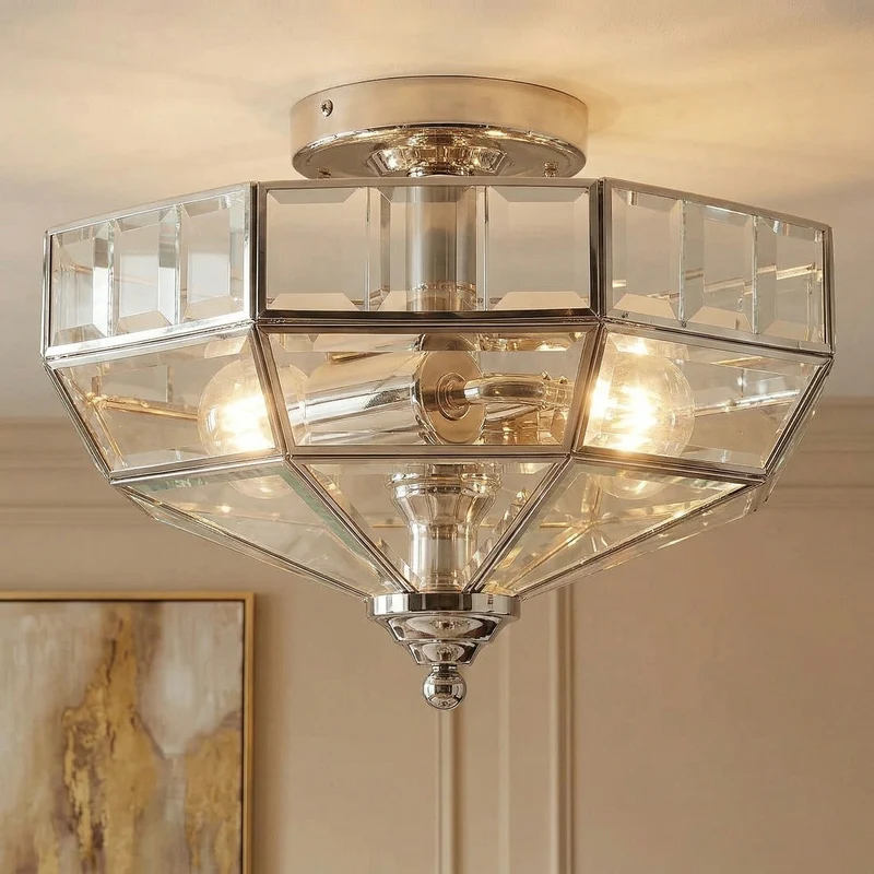 B-Ware Elstead Deckenleuchte Deckenlampe Old Park Nickel poliert Glas Metall LED