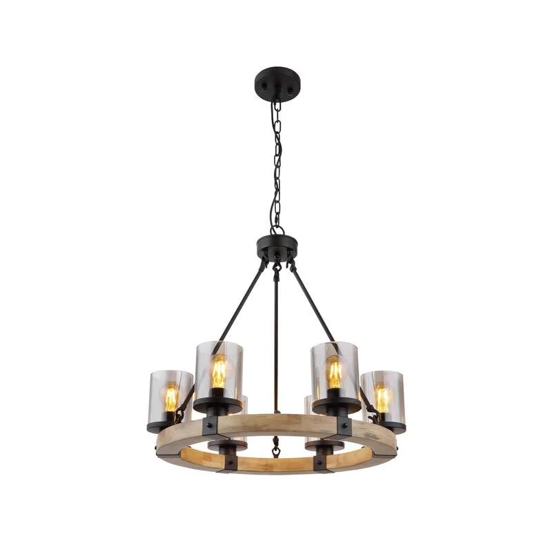 B-Ware Globo Hängeleuchte Pendelleuchte Lila mit Holzring rund sechsflammig Lampe Spot