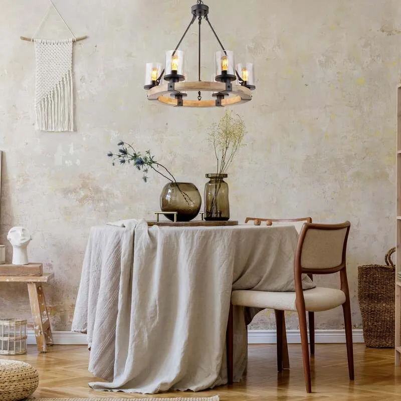 B-Ware Globo Hängeleuchte Pendelleuchte Lila mit Holzring rund sechsflammig Lampe Spot