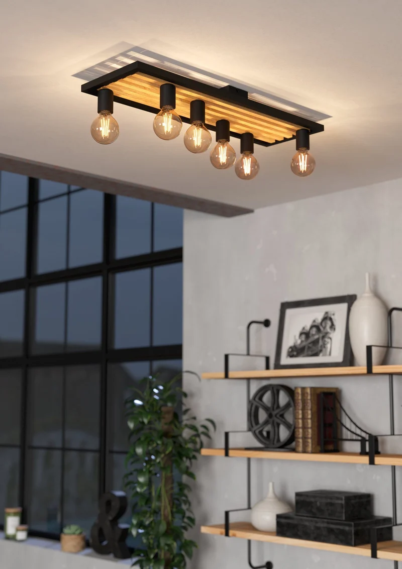 B-Ware EGLO Deckenleuchte Deckenlampe Holz braun E27 Beleuchtung Consett