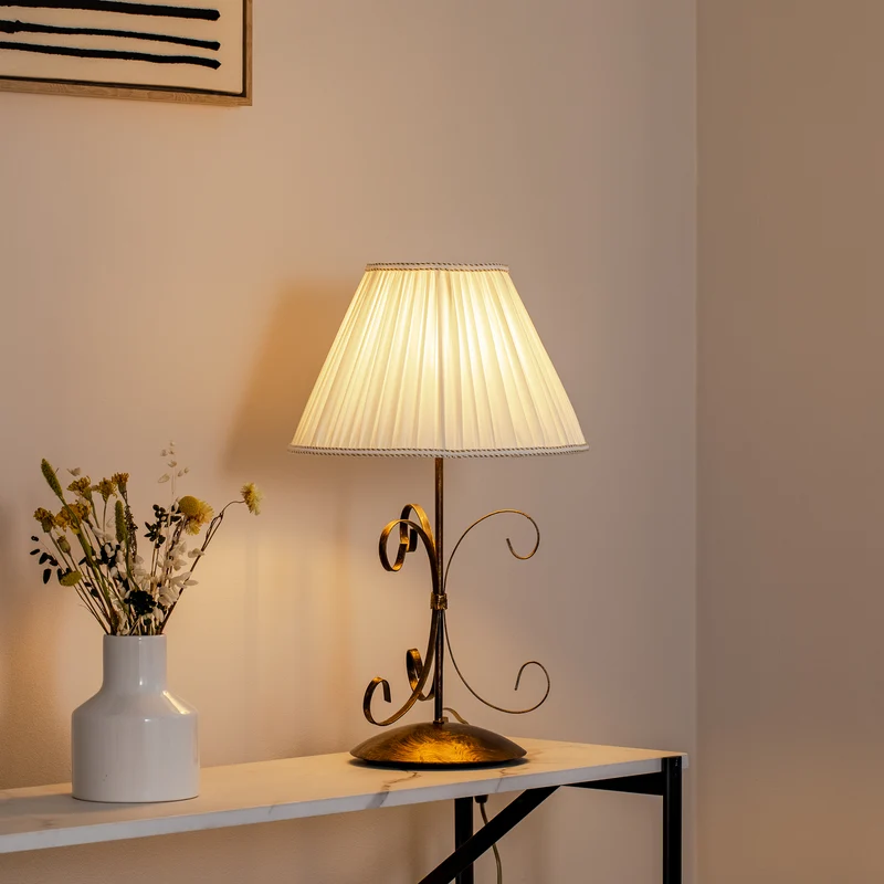 B-Ware Tischleuchte Lampe Grande Odino Textil Bronze Creme Schalter Metall E27 LED 57cm