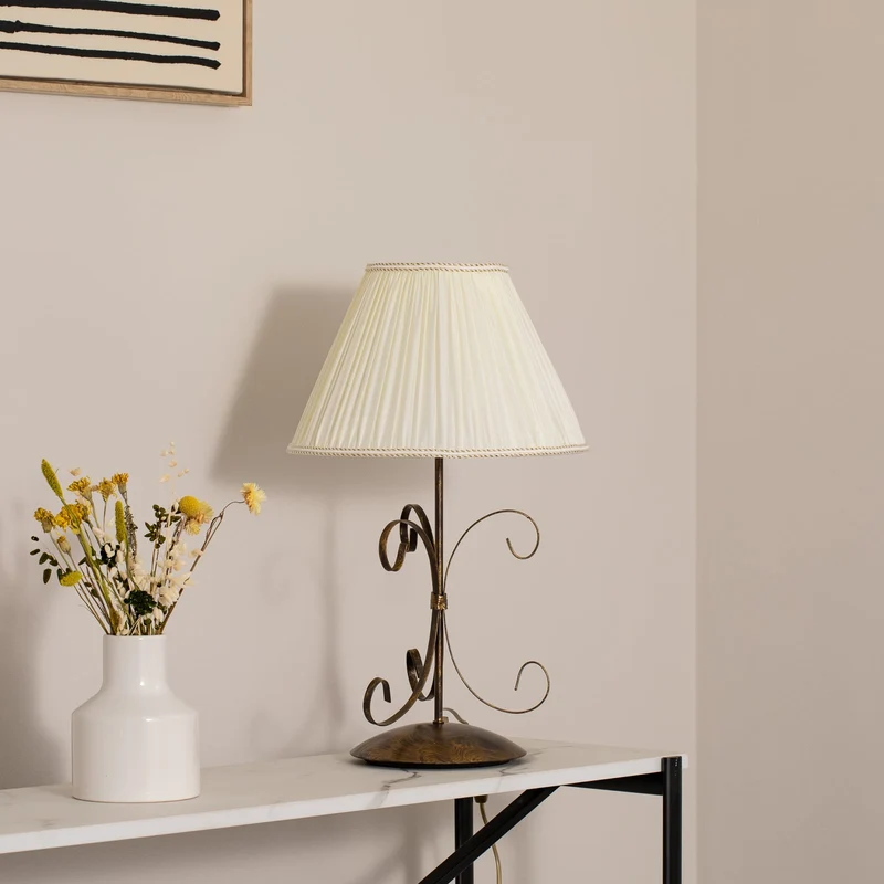 B-Ware Tischleuchte Lampe Grande Odino Textil Bronze Creme Schalter Metall E27 LED 57cm