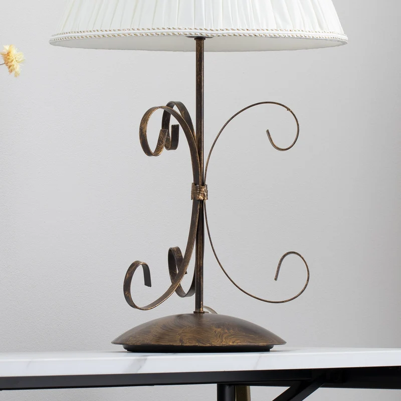 B-Ware Tischleuchte Lampe Grande Odino Textil Bronze Creme Schalter Metall E27 LED 57cm