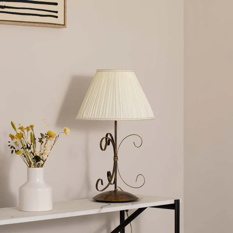 B-Ware Tischleuchte Lampe Grande Odino Textil Bronze Creme Schalter Metall E27 LED 57cm