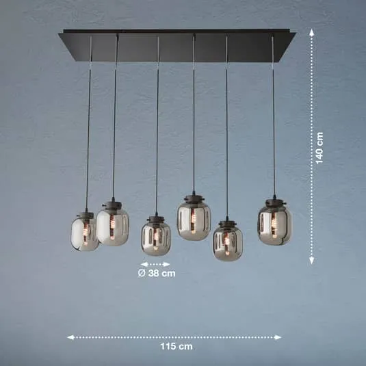 B-Ware FISCHER & HONSEL Hängeleuchte Regi Hängeleuchte Lampe Glas rauchgrau 6-fl. 282