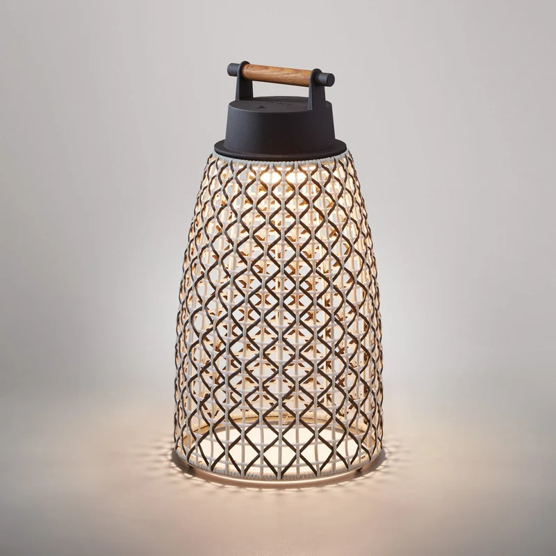 B-Ware bover Tischleuchte Lampe Akkuleuchte nans braun Edelstahl Teakholz Außen