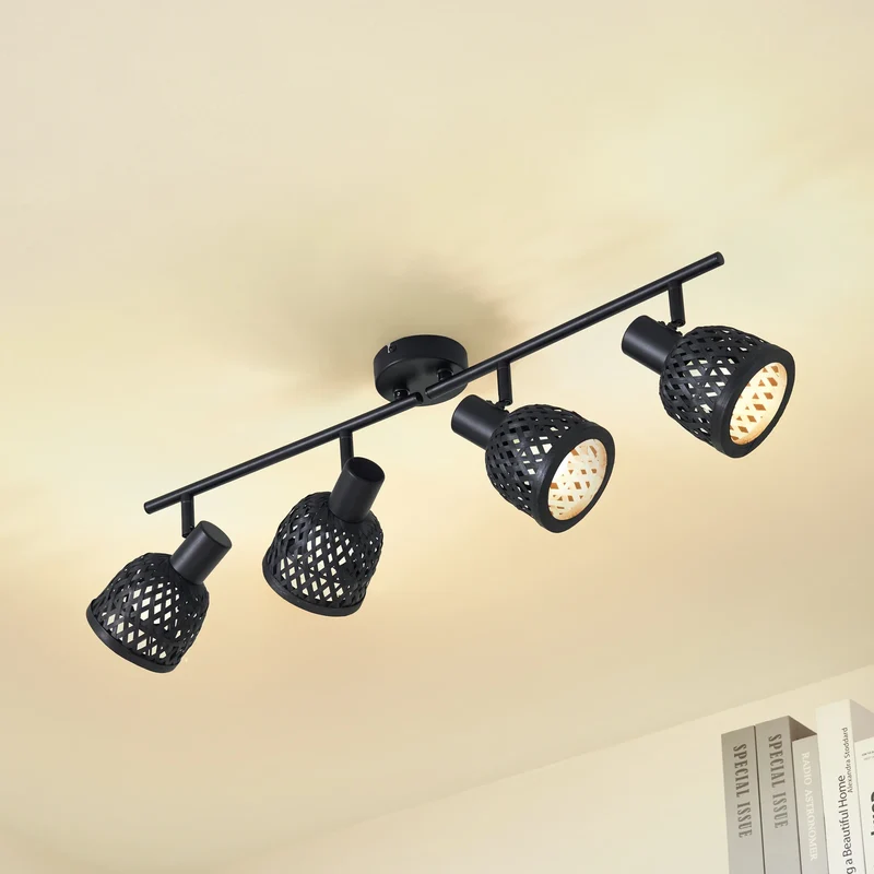 B-Ware Lindby Deckenleuchte Lampe Eskil Schwarz Bambus 4-flammig E14 LED Leuchte Licht