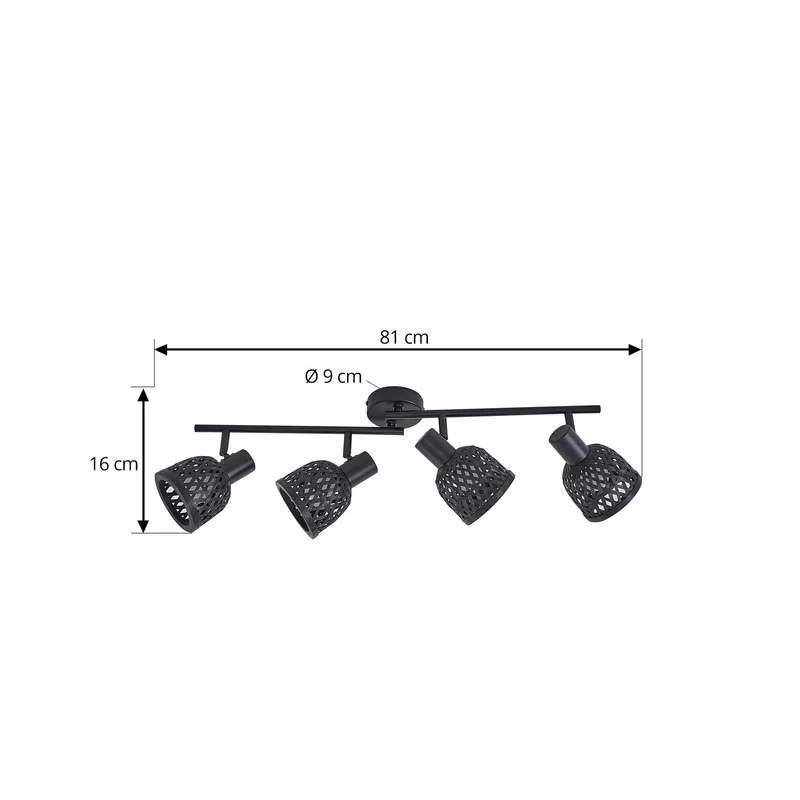 B-Ware Lindby Deckenleuchte Lampe Eskil Schwarz Bambus 4-flammig E14 LED Leuchte Licht