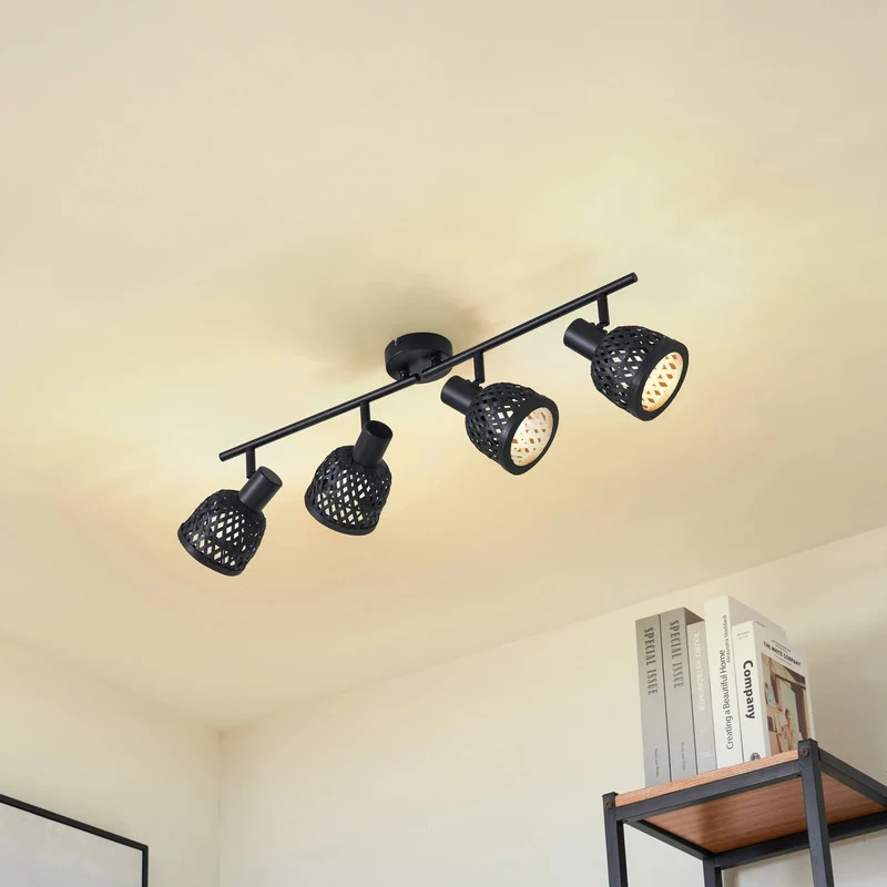 B-Ware Lindby Deckenleuchte Lampe Eskil Schwarz Bambus 4-flammig E14 LED Leuchte Licht