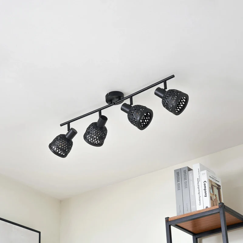 B-Ware Lindby Deckenleuchte Lampe Eskil Schwarz Bambus 4-flammig E14 LED Leuchte Licht