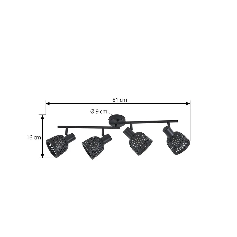 B-Ware Lindby Deckenleuchte Lampe Eskil Schwarz Bambus 4-flammig E14 LED Leuchte Licht