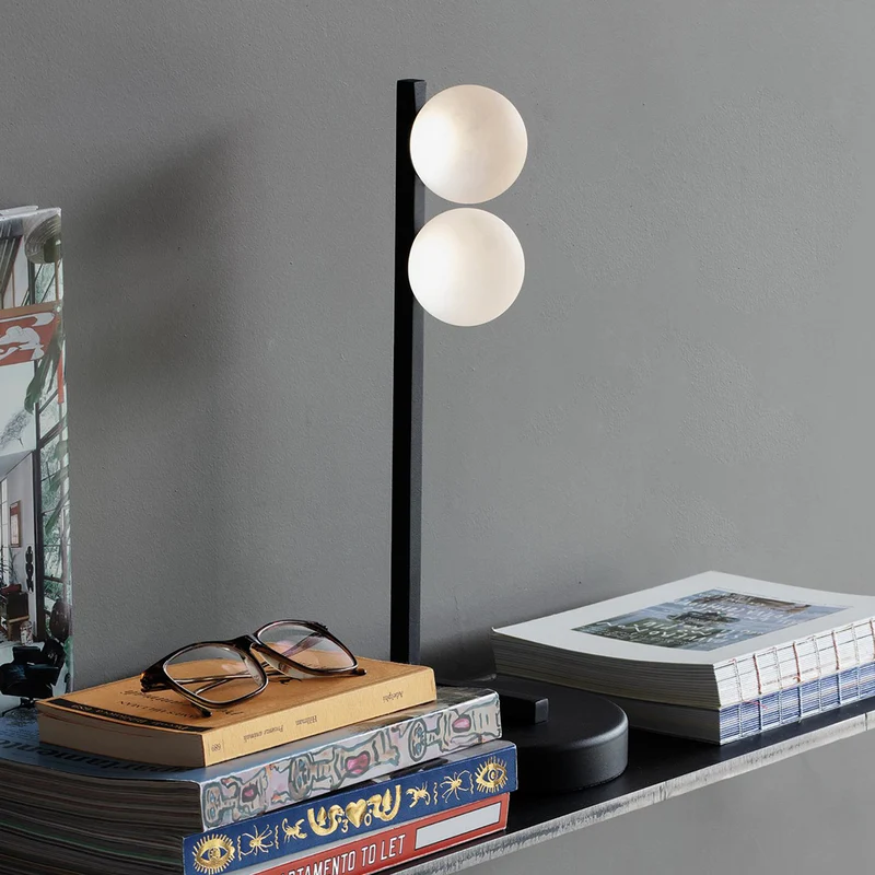 B-Ware Ideal Lux Tischlampe Tischleuchte Ping Pong LED Schwarz Glas Metall Opalglas