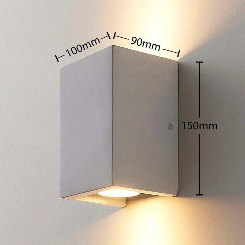 B-Ware Lindby Wandleuchte Gerda 2-flammig LED Wandlampe Beton dimmbar hellgrau 10x15cm