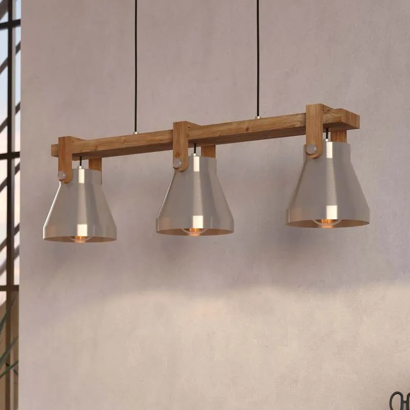 B-Ware Eglo Pendelleuchte Hängelampe Cawton Leuchte Stahl Holz 76 cm 3-flammig E27 LED