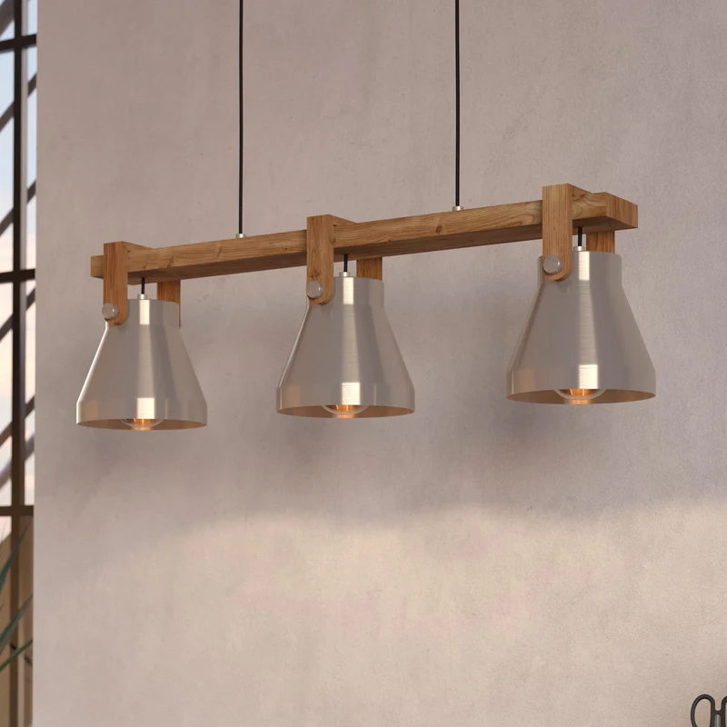 B-Ware Eglo Pendelleuchte Hängelampe Cawton Leuchte Stahl Holz 76 cm 3-flammig E27 LED