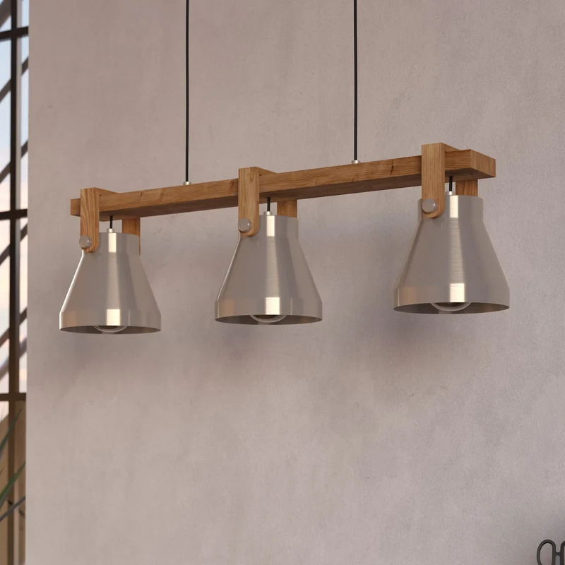 B-Ware Eglo Pendelleuchte Hängelampe Cawton Leuchte Stahl Holz 76 cm 3-flammig E27 LED