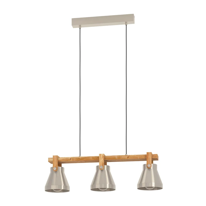B-Ware Eglo Pendelleuchte Hängelampe Cawton Leuchte Stahl Holz 76 cm 3-flammig E27 LED