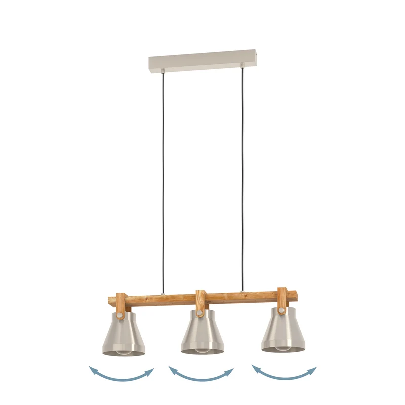 B-Ware Eglo Pendelleuchte Hängelampe Cawton Leuchte Stahl Holz 76 cm 3-flammig E27 LED